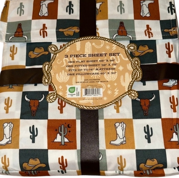 3 PC Desert Dust Western Checkerboard Pattern Twin Size Sheet Set New - Picture 3 of 3